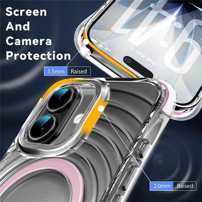 For iPhone 17 Magnetic Case Airbag Corner Shockproof Ripple TPU Phone Cover - Pink - 4