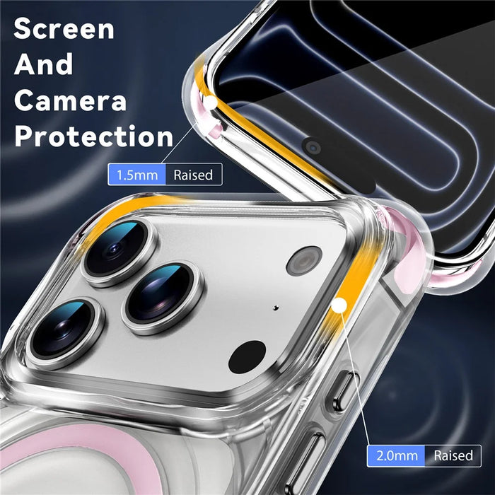For iPhone 17 Pro Max Magnetic Case Airbag Corner Shockproof Ripple TPU Phone Cover - Pink - 4