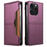 For iPhone 15 Pro Wallet Case External Card Slot Magnetic Closing Leather Phone Cover - Purple - 1