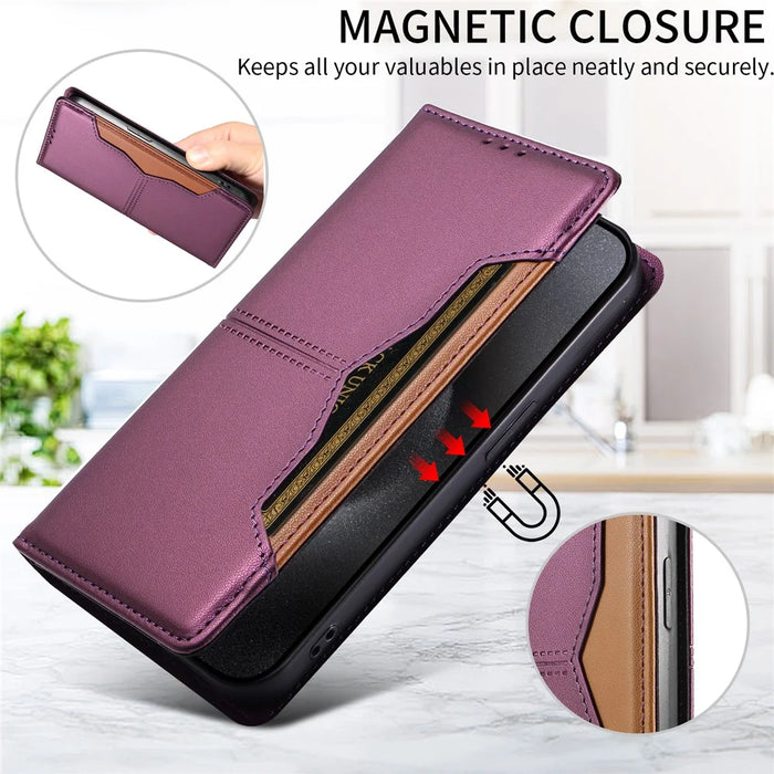 For iPhone 15 Pro Wallet Case External Card Slot Magnetic Closing Leather Phone Cover - Purple - 7