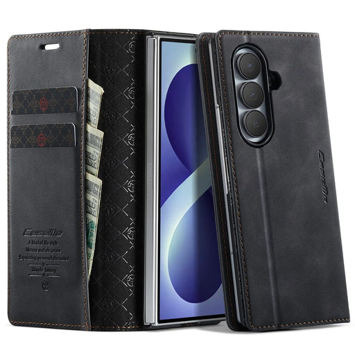 CASEME for Samsung Galaxy Z Fold8 Ultra Case  033 Series RFID Blocking Wallet Stand Calf Texture Leather Phone Cover - Black - 1