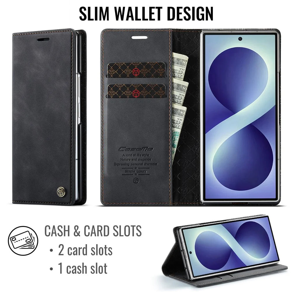 CASEME for Samsung Galaxy Z Fold8 Ultra Case  033 Series RFID Blocking Wallet Stand Calf Texture Leather Phone Cover - Black - 2