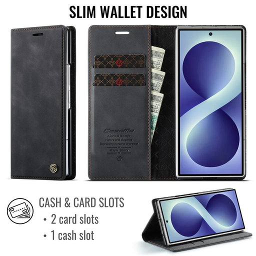 CASEME for Samsung Galaxy Z Fold8 Ultra Case  033 Series RFID Blocking Wallet Stand Calf Texture Leather Phone Cover - Black - 2