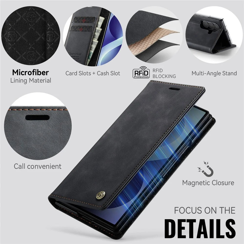 CASEME for Samsung Galaxy Z Fold8 Ultra Case  033 Series RFID Blocking Wallet Stand Calf Texture Leather Phone Cover - Black - 3