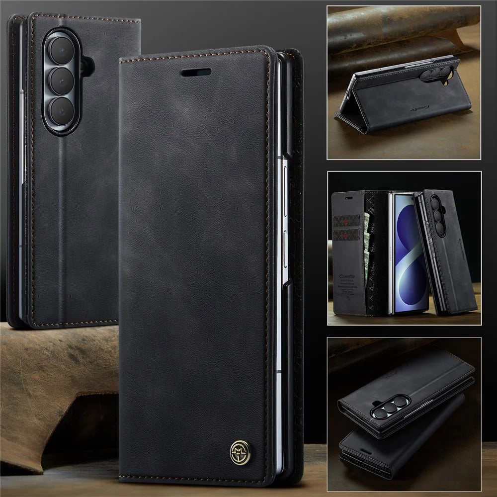 CASEME for Samsung Galaxy Z Fold8 Ultra Case  033 Series RFID Blocking Wallet Stand Calf Texture Leather Phone Cover - Black - 4
