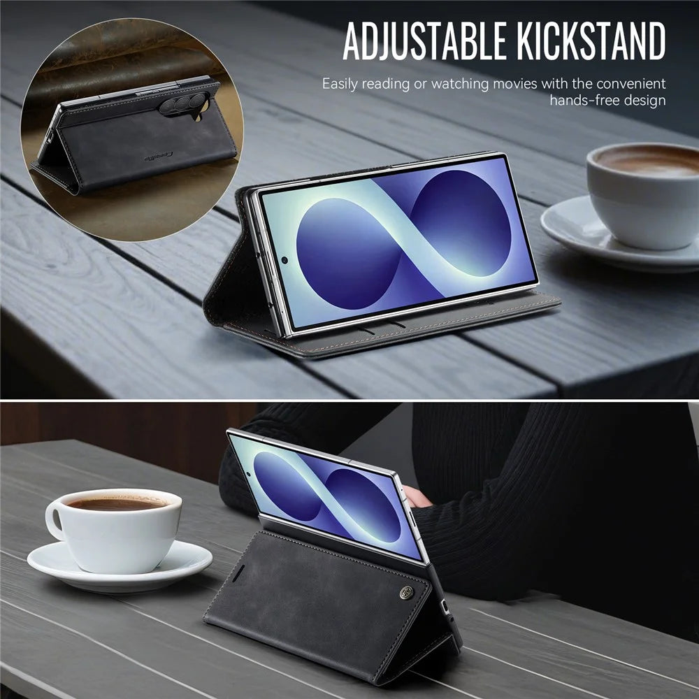 CASEME for Samsung Galaxy Z Fold8 Ultra Case  033 Series RFID Blocking Wallet Stand Calf Texture Leather Phone Cover - Black - 5