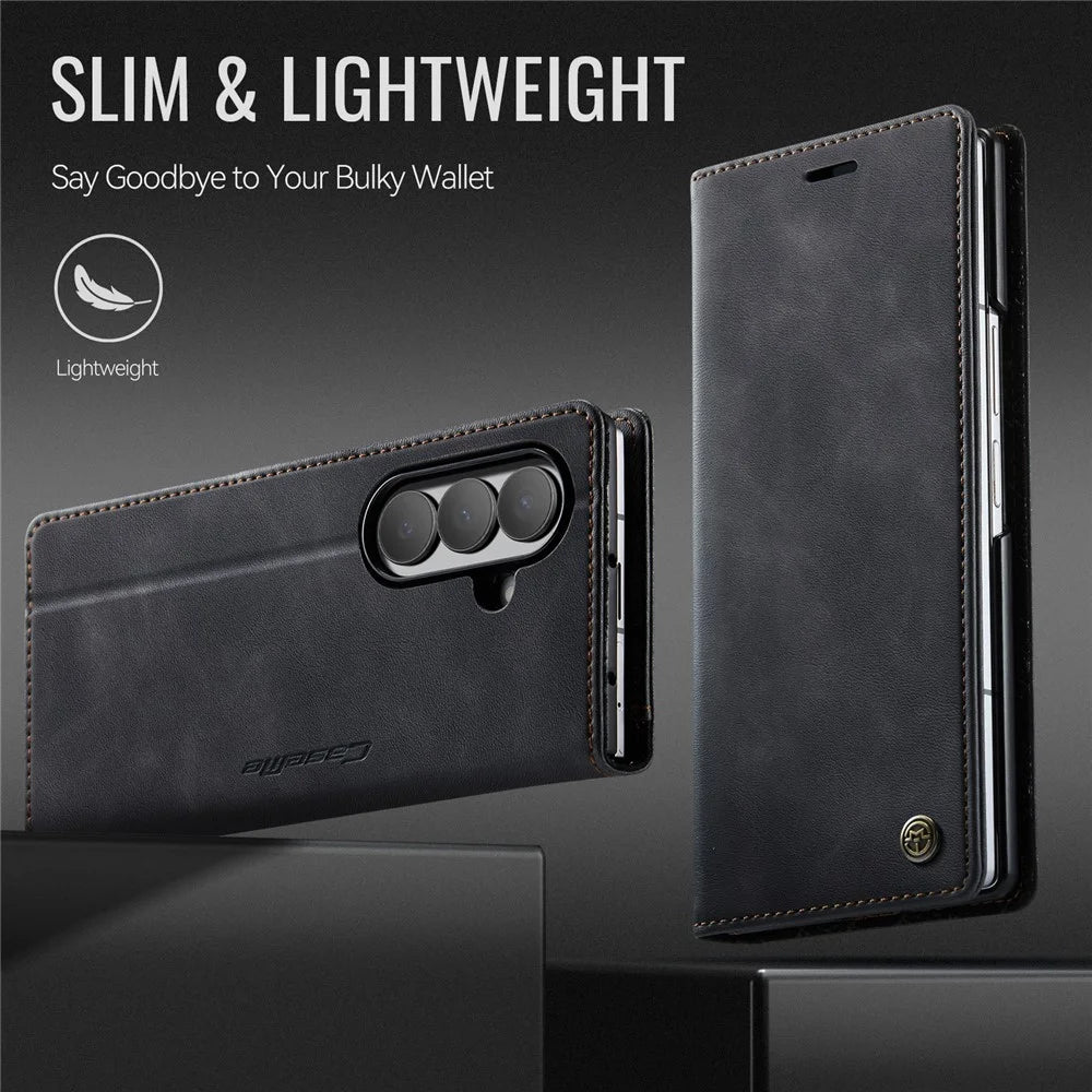 CASEME for Samsung Galaxy Z Fold8 Ultra Case  033 Series RFID Blocking Wallet Stand Calf Texture Leather Phone Cover - Black - 7