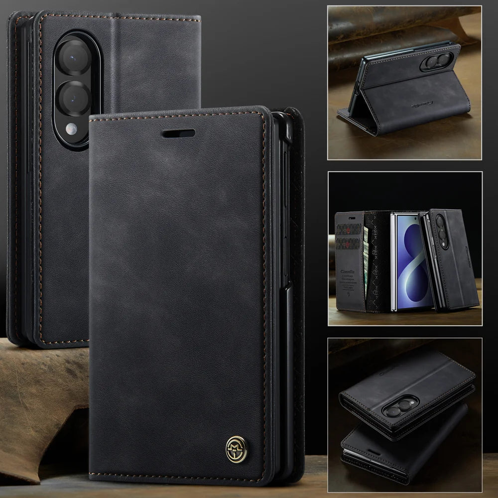 CASEME for Samsung Galaxy Z Fold8 Case  033 Series RFID Blocking Wallet Stand Calf Texture Leather Phone Cover - Black - 4