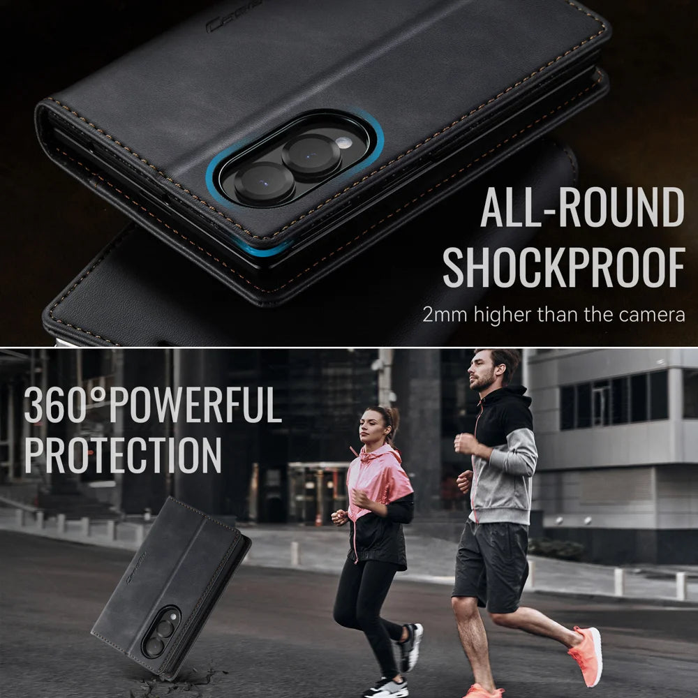CASEME for Samsung Galaxy Z Fold8 Case  033 Series RFID Blocking Wallet Stand Calf Texture Leather Phone Cover - Black - 6