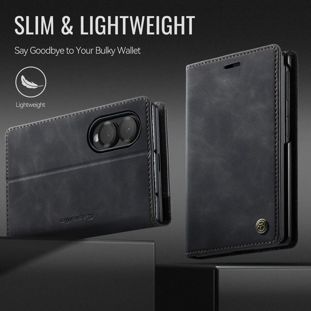 CASEME for Samsung Galaxy Z Fold8 Case  033 Series RFID Blocking Wallet Stand Calf Texture Leather Phone Cover - Black - 7