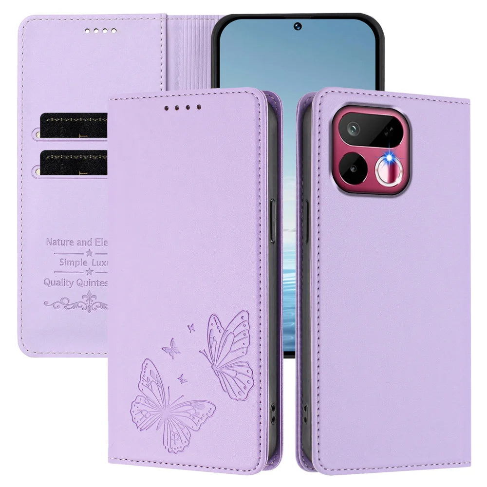 For Realme 16T 5G Wallet Case RFID Blocking Butterfly Imprinted Magnetic Flip Leather Cover - Light Purple - 2
