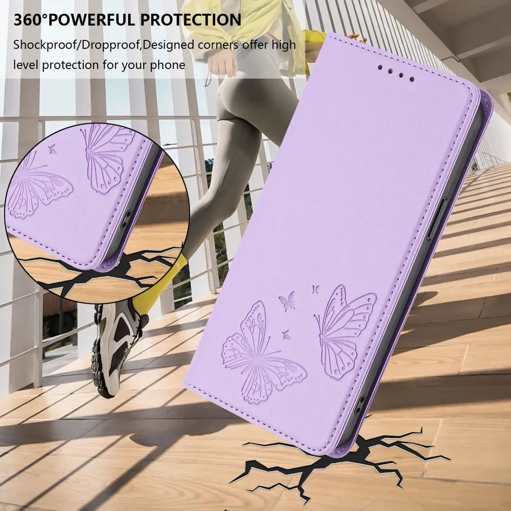 For Realme 16T 5G Wallet Case RFID Blocking Butterfly Imprinted Magnetic Flip Leather Cover - Light Purple - 4
