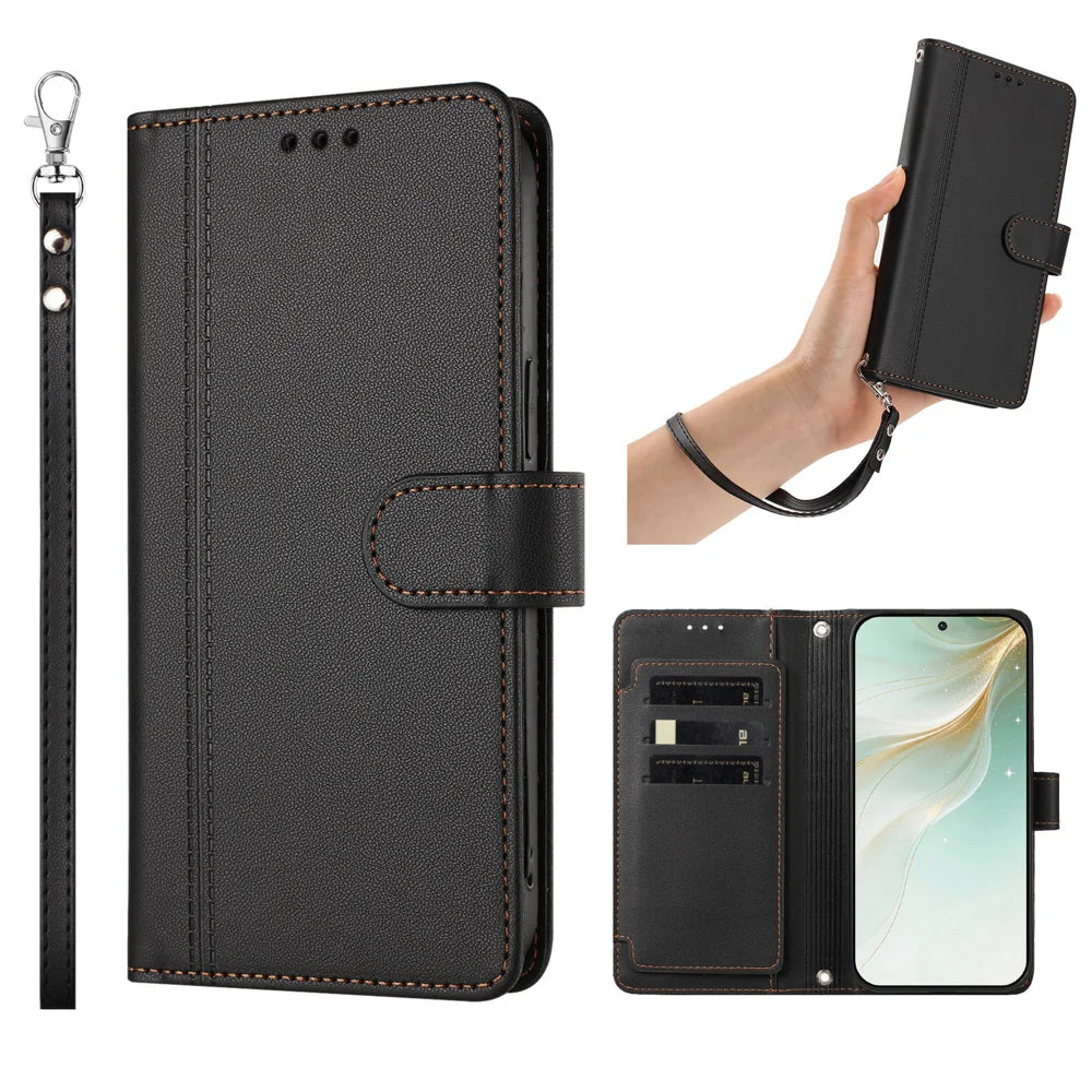 For Realme 16T 5G Case 9 Card Slots PU Leather Flip Wallet Phone Cover with Hand Strap - Black - 4