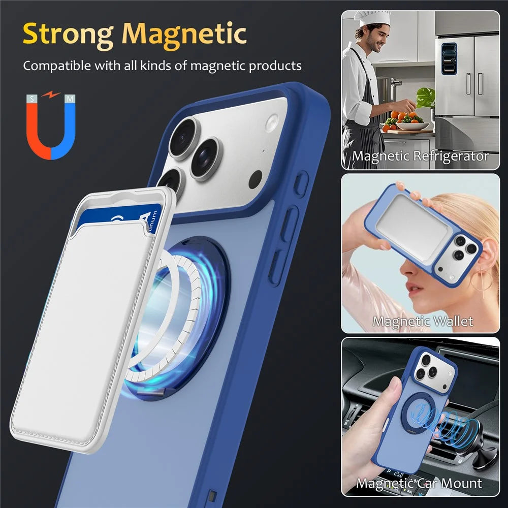 For iPhone 18 Pro  /  17 Pro Case with Rotating Magnetic Kickstand PC + TPU Skin-Touch Phone Cover - Sapphire - 4