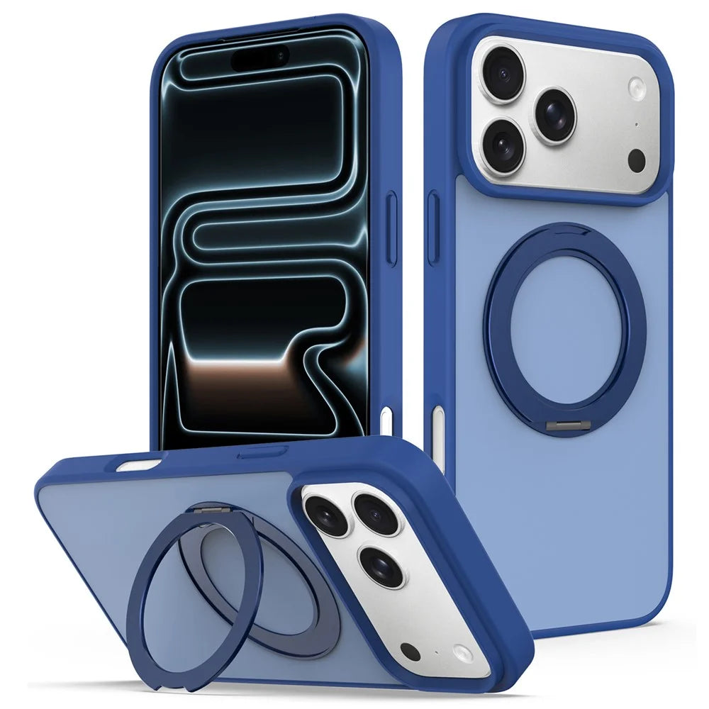 For iPhone 18 Pro Max  /  17 Pro Max Case with Rotating Magnetic Kickstand PC + TPU Skin-Touch Phone Cover - Sapphire - 1