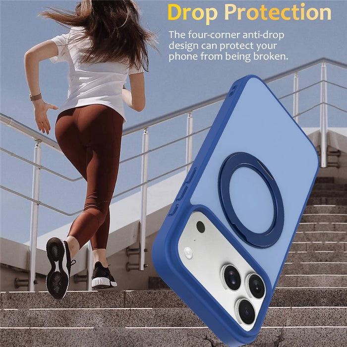 For iPhone 18 Pro Max  /  17 Pro Max Case with Rotating Magnetic Kickstand PC + TPU Skin-Touch Phone Cover - Sapphire - 3