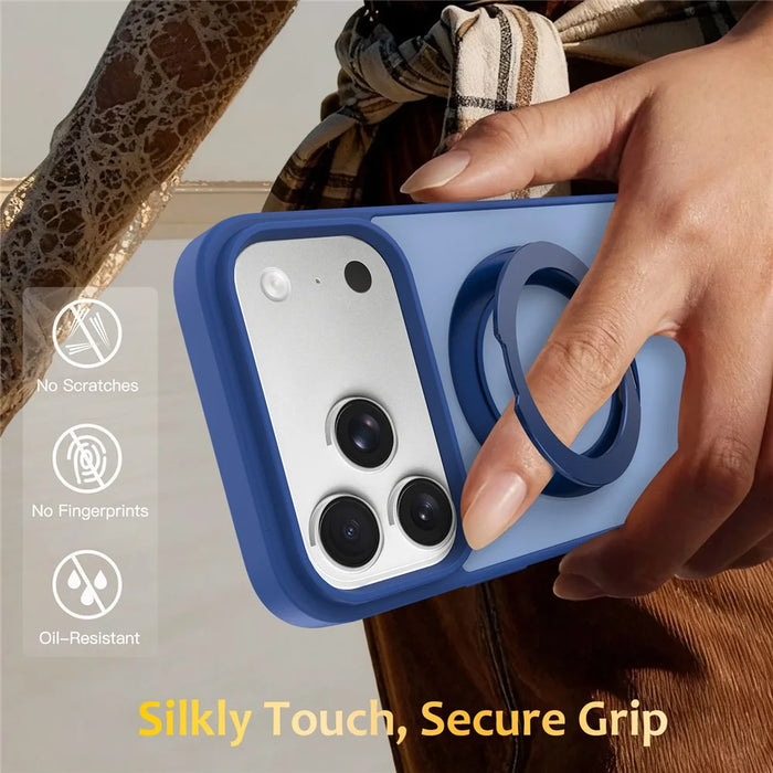 For iPhone 18 Pro Max  /  17 Pro Max Case with Rotating Magnetic Kickstand PC + TPU Skin-Touch Phone Cover - Sapphire - 7