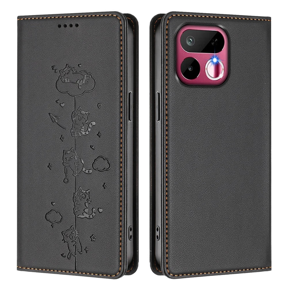 For Realme 16T 5G Case RFID Blocking Wallet Stand Imprinted Cat Pattern Leather Phone Cover - Black - 1