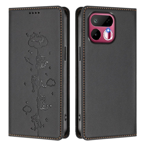 For Realme 16T 5G Case RFID Blocking Wallet Stand Imprinted Cat Pattern Leather Phone Cover - Black - 1