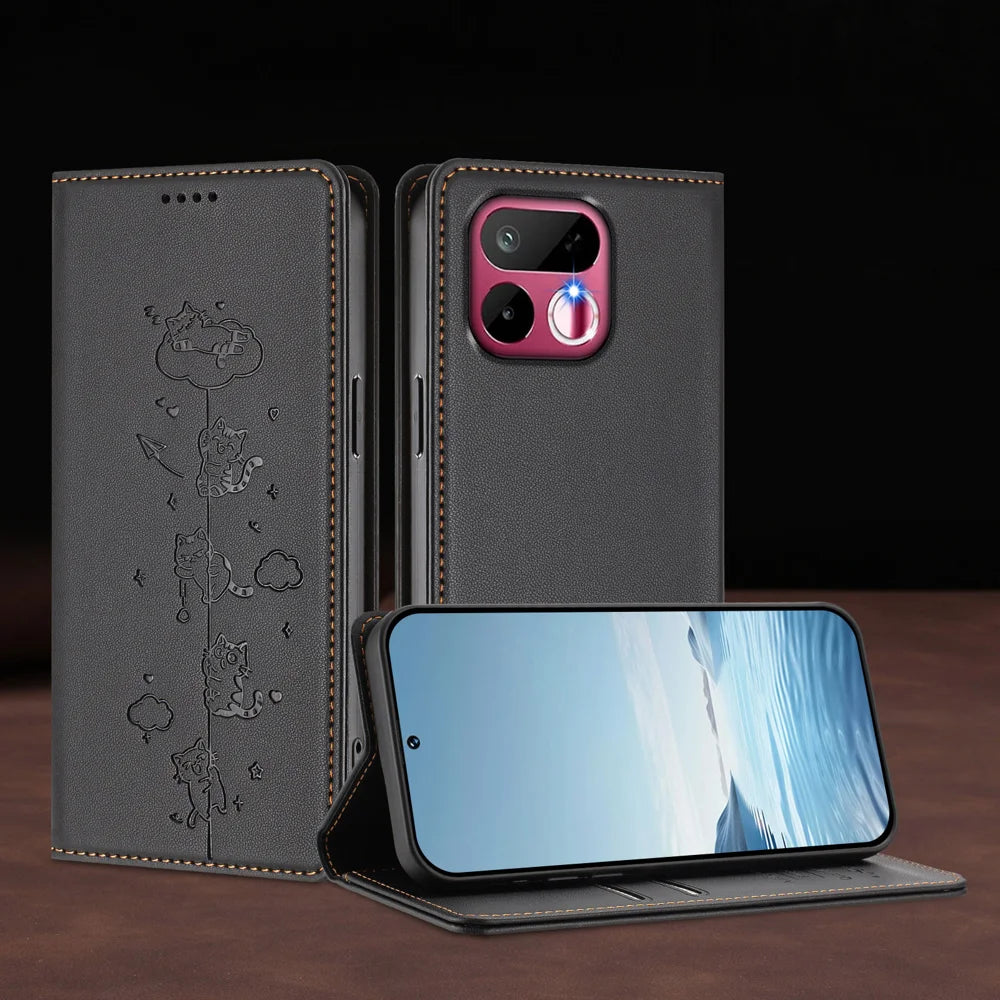 For Realme 16T 5G Case RFID Blocking Wallet Stand Imprinted Cat Pattern Leather Phone Cover - Black - 3