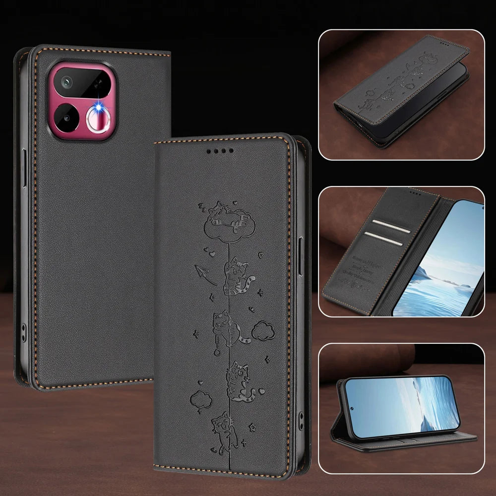 For Realme 16T 5G Case RFID Blocking Wallet Stand Imprinted Cat Pattern Leather Phone Cover - Black - 4