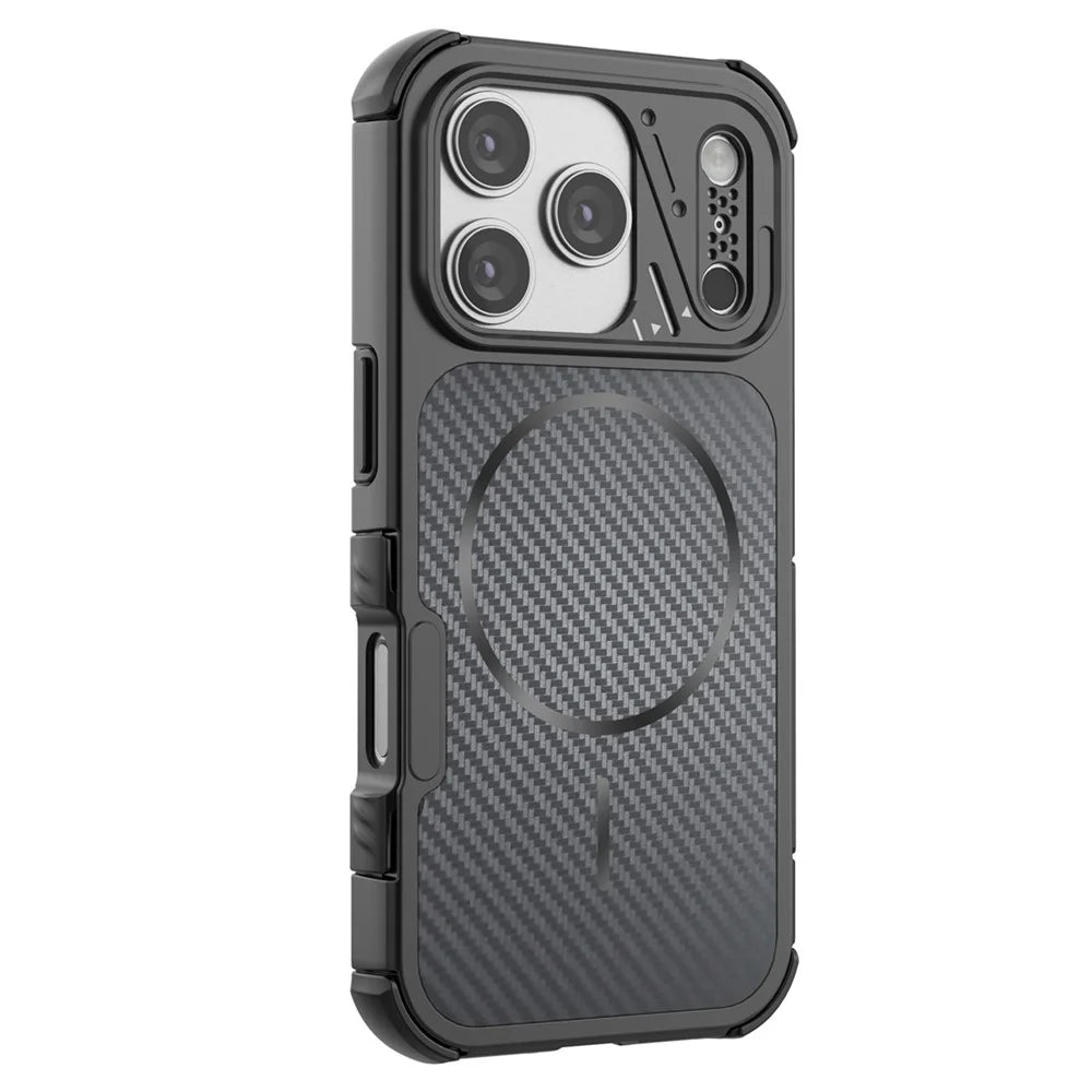 For iPhone 18 Pro Max  /  17 Pro Max Magnetic Case Carbon Fiber Texture PC + TPU Corner Protection Phone Cover - Black - 2