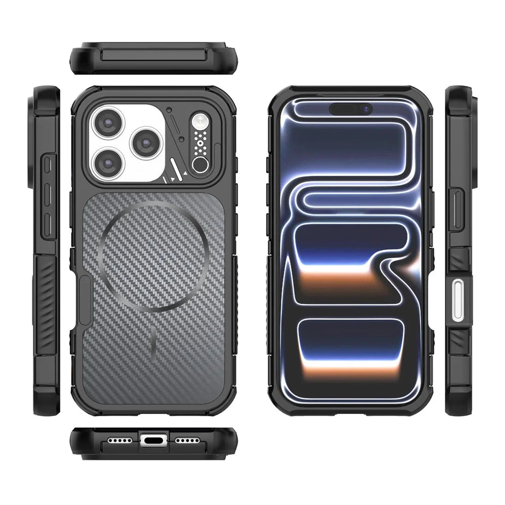 For iPhone 18 Pro Max  /  17 Pro Max Magnetic Case Carbon Fiber Texture PC + TPU Corner Protection Phone Cover - Black - 4