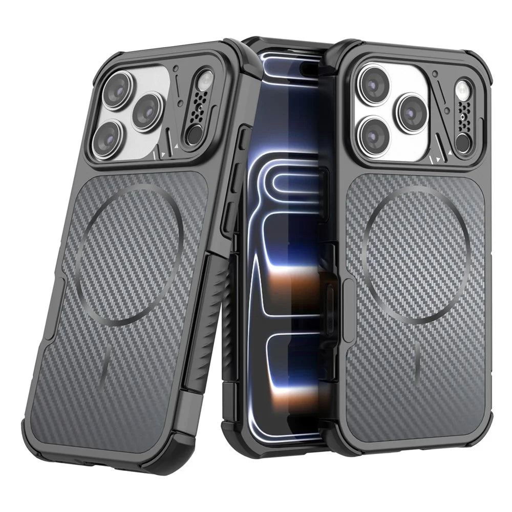 For iPhone 18 Pro Max  /  17 Pro Max Magnetic Case Carbon Fiber Texture PC + TPU Corner Protection Phone Cover - Black - 5