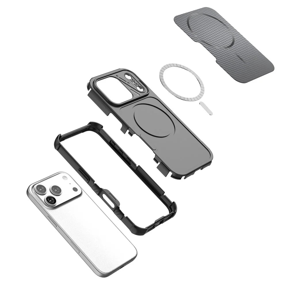 For iPhone 18 Pro Max  /  17 Pro Max Magnetic Case Carbon Fiber Texture PC + TPU Corner Protection Phone Cover - Black - 7