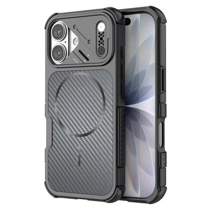For iPhone 17 Magnetic Case Carbon Fiber Texture PC + TPU Corner Protection Phone Cover - Black - 1