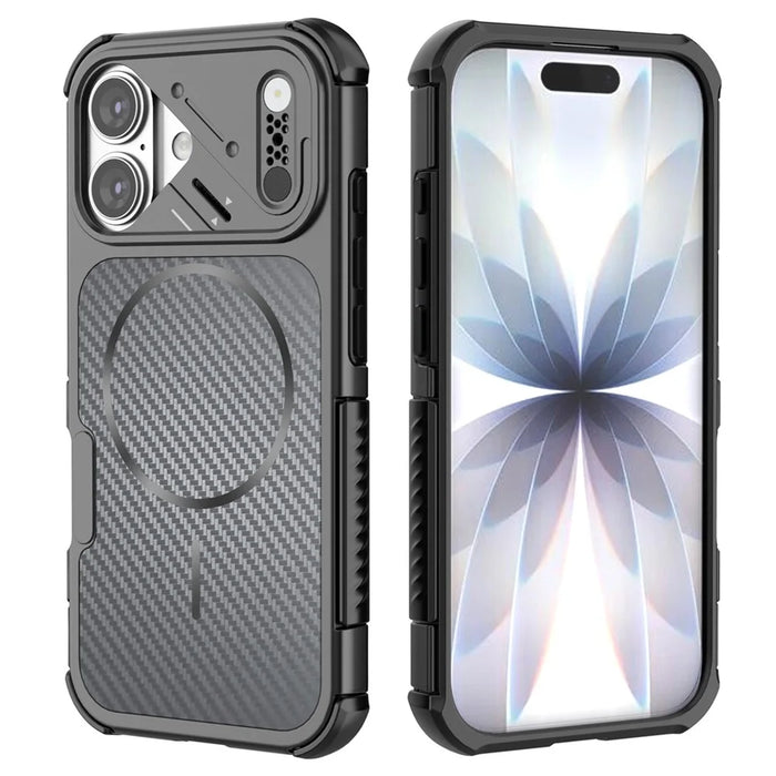 For iPhone 17 Magnetic Case Carbon Fiber Texture PC + TPU Corner Protection Phone Cover - Black - 3