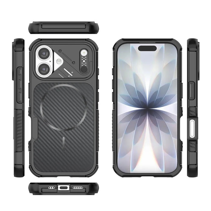 For iPhone 17 Magnetic Case Carbon Fiber Texture PC + TPU Corner Protection Phone Cover - Black - 4