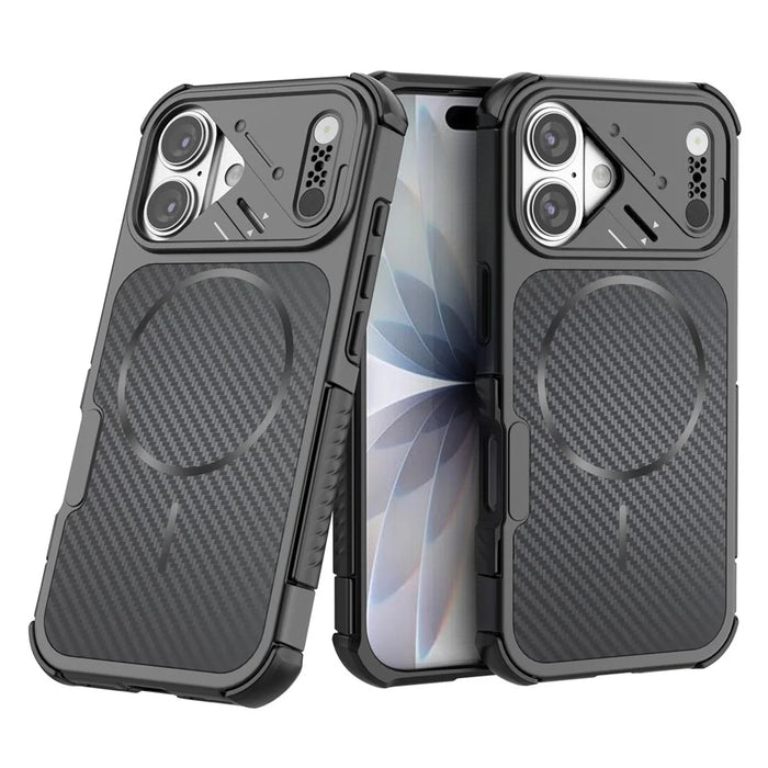 For iPhone 17 Magnetic Case Carbon Fiber Texture PC + TPU Corner Protection Phone Cover - Black - 5