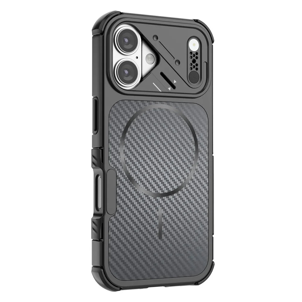 For iPhone 16 Magnetic Case Carbon Fiber Texture PC + TPU Corner Protection Phone Cover - Black - 2
