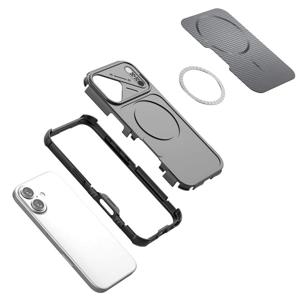 For iPhone 16 Magnetic Case Carbon Fiber Texture PC + TPU Corner Protection Phone Cover - Black - 7