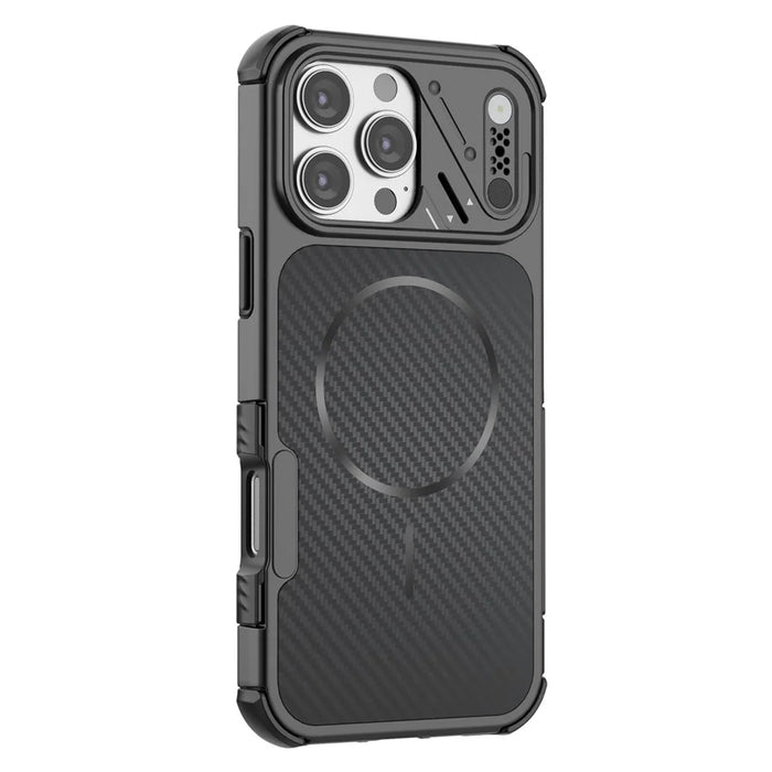 For iPhone 16 Pro Magnetic Case Carbon Fiber Texture PC + TPU Corner Protection Phone Cover - Black - 2