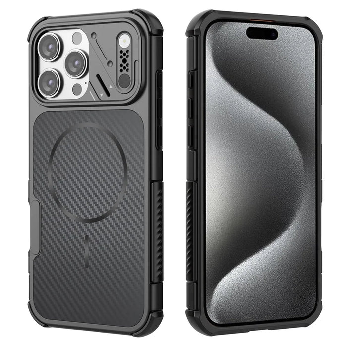 For iPhone 16 Pro Magnetic Case Carbon Fiber Texture PC + TPU Corner Protection Phone Cover - Black - 3