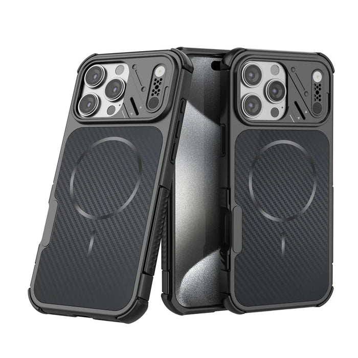 For iPhone 16 Pro Magnetic Case Carbon Fiber Texture PC + TPU Corner Protection Phone Cover - Black - 5