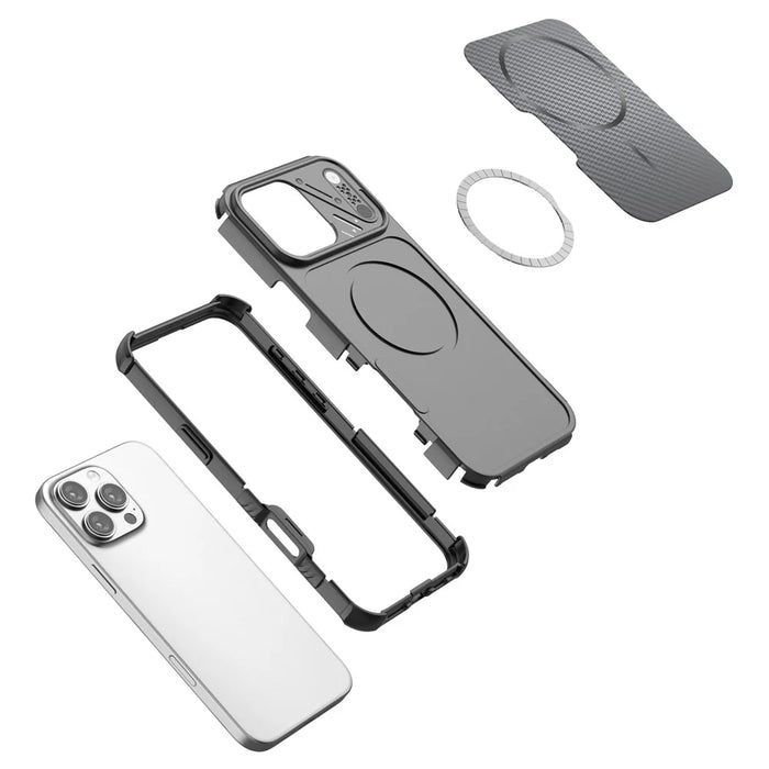 For iPhone 16 Pro Magnetic Case Carbon Fiber Texture PC + TPU Corner Protection Phone Cover - Black - 7