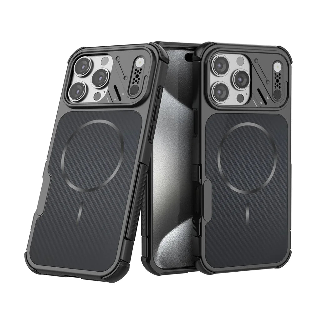 For iPhone 16 Pro Max Magnetic Case Carbon Fiber Texture PC + TPU Corner Protection Phone Cover - Black - 5
