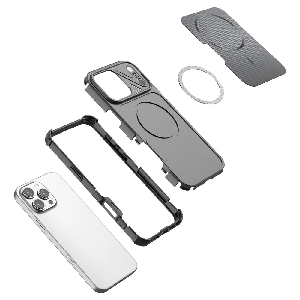 For iPhone 16 Pro Max Magnetic Case Carbon Fiber Texture PC + TPU Corner Protection Phone Cover - Black - 7
