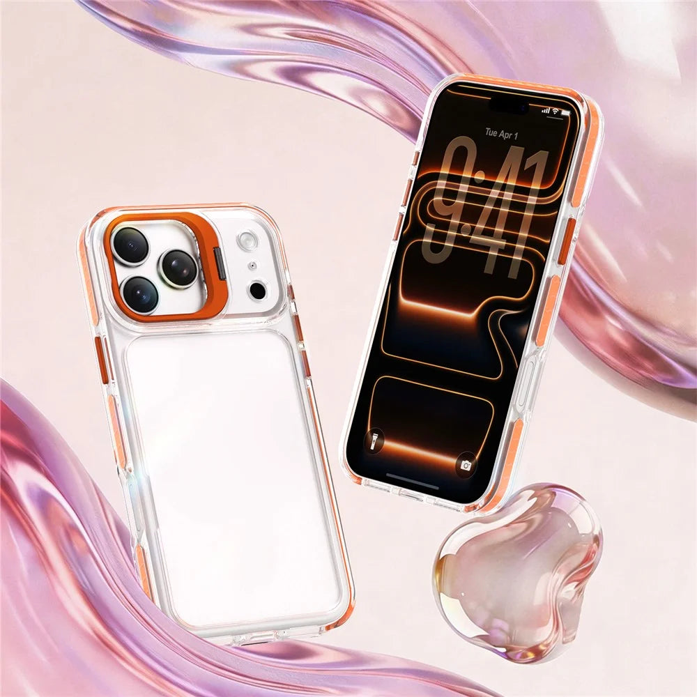 For iPhone 18 Pro Max  /  17 Pro Max Case Metal Camera Kickstand Shockproof Clear PC + TPU Phone Cover - Transparent Orange - 2