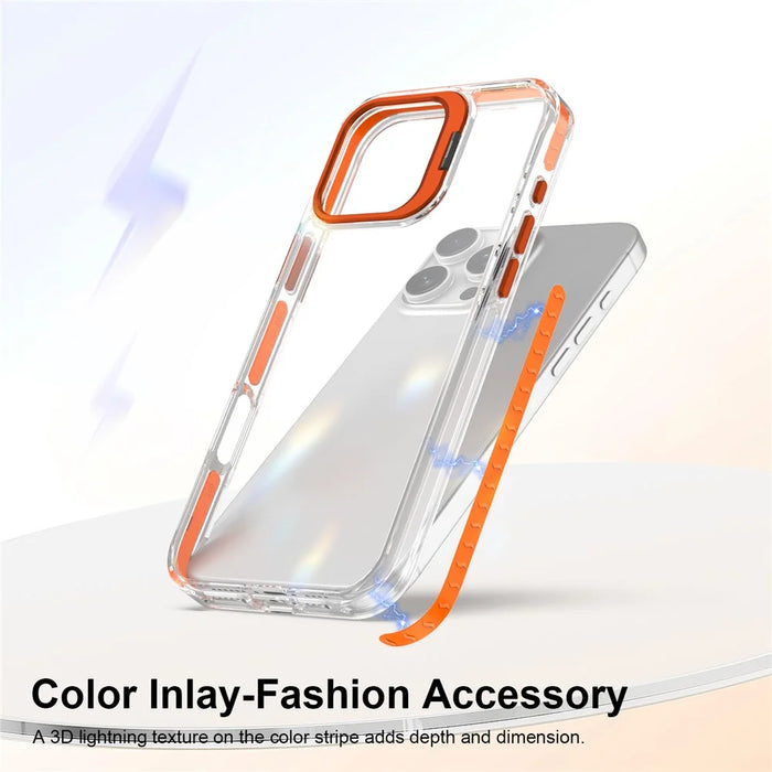 For iPhone 16 Pro Case Metal Camera Kickstand Shockproof Clear PC + TPU Phone Cover - Transparent Orange - 4