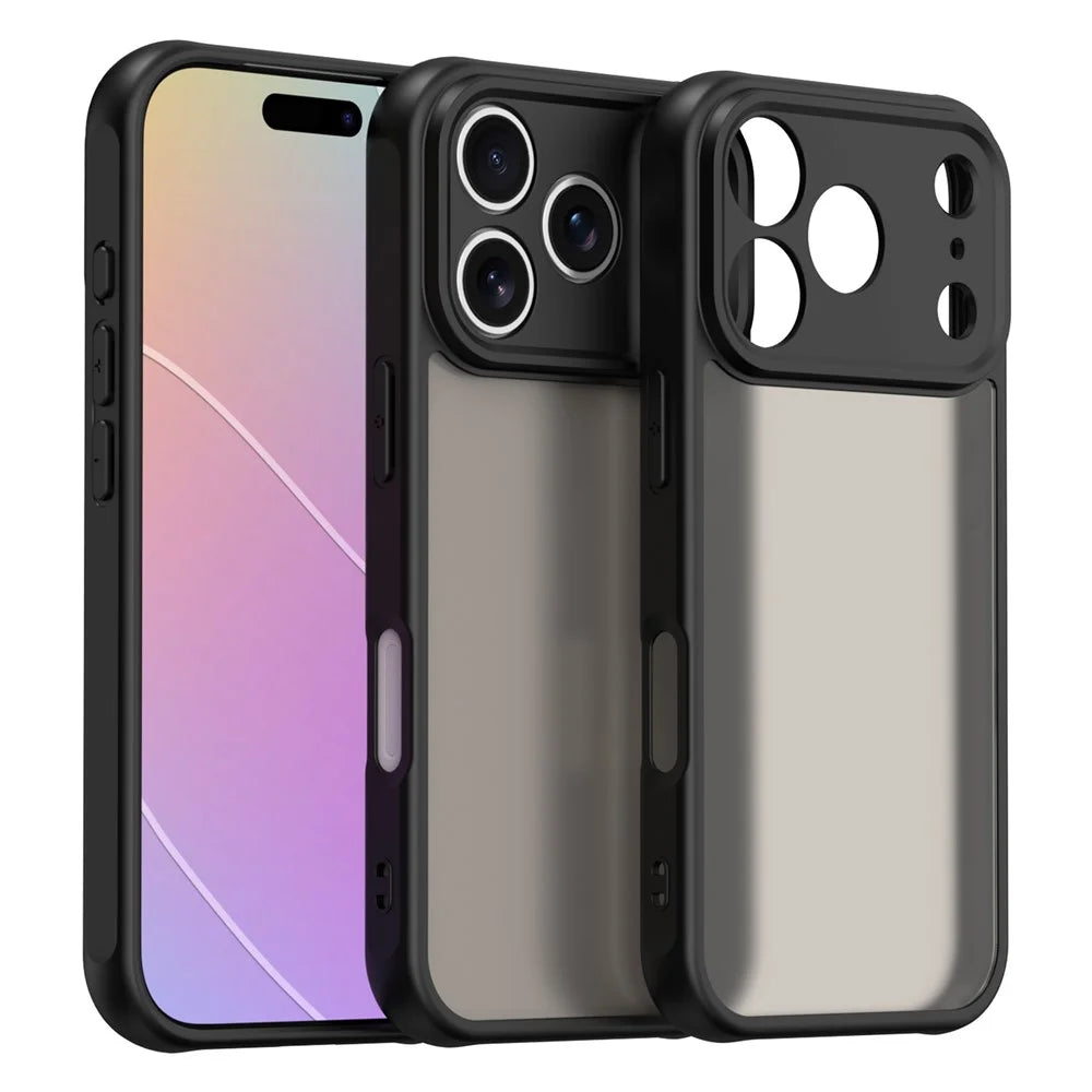 For iPhone 18 Pro  /  17 Pro Case Drop Proof Airbags Frosted Translucent PC + TPU Phone Back Cover - Black - 1