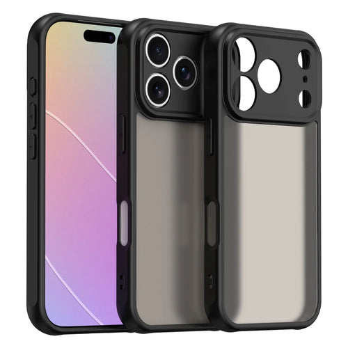 For iPhone 18 Pro  /  17 Pro Case Drop Proof Airbags Frosted Translucent PC + TPU Phone Back Cover - Black - 1