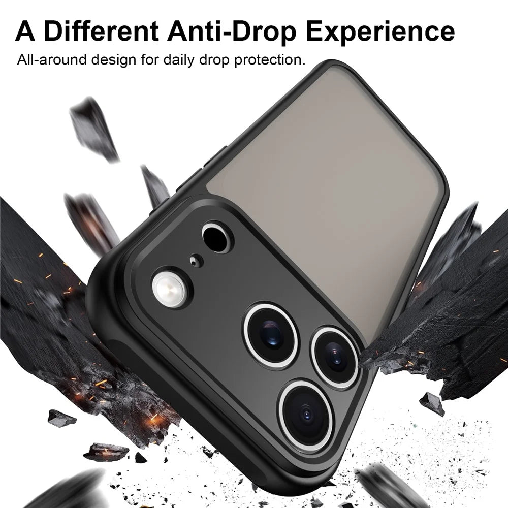 For iPhone 18 Pro  /  17 Pro Case Drop Proof Airbags Frosted Translucent PC + TPU Phone Back Cover - Black - 4