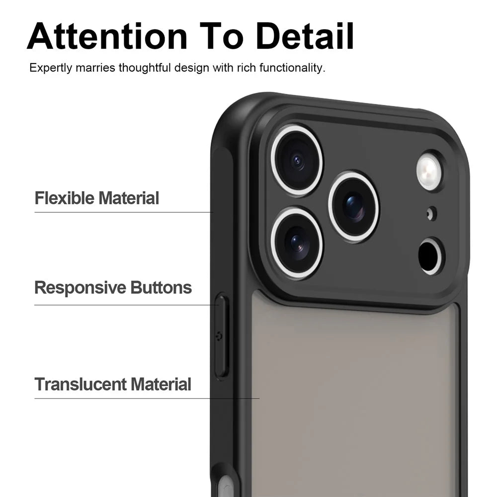 For iPhone 18 Pro  /  17 Pro Case Drop Proof Airbags Frosted Translucent PC + TPU Phone Back Cover - Black - 7
