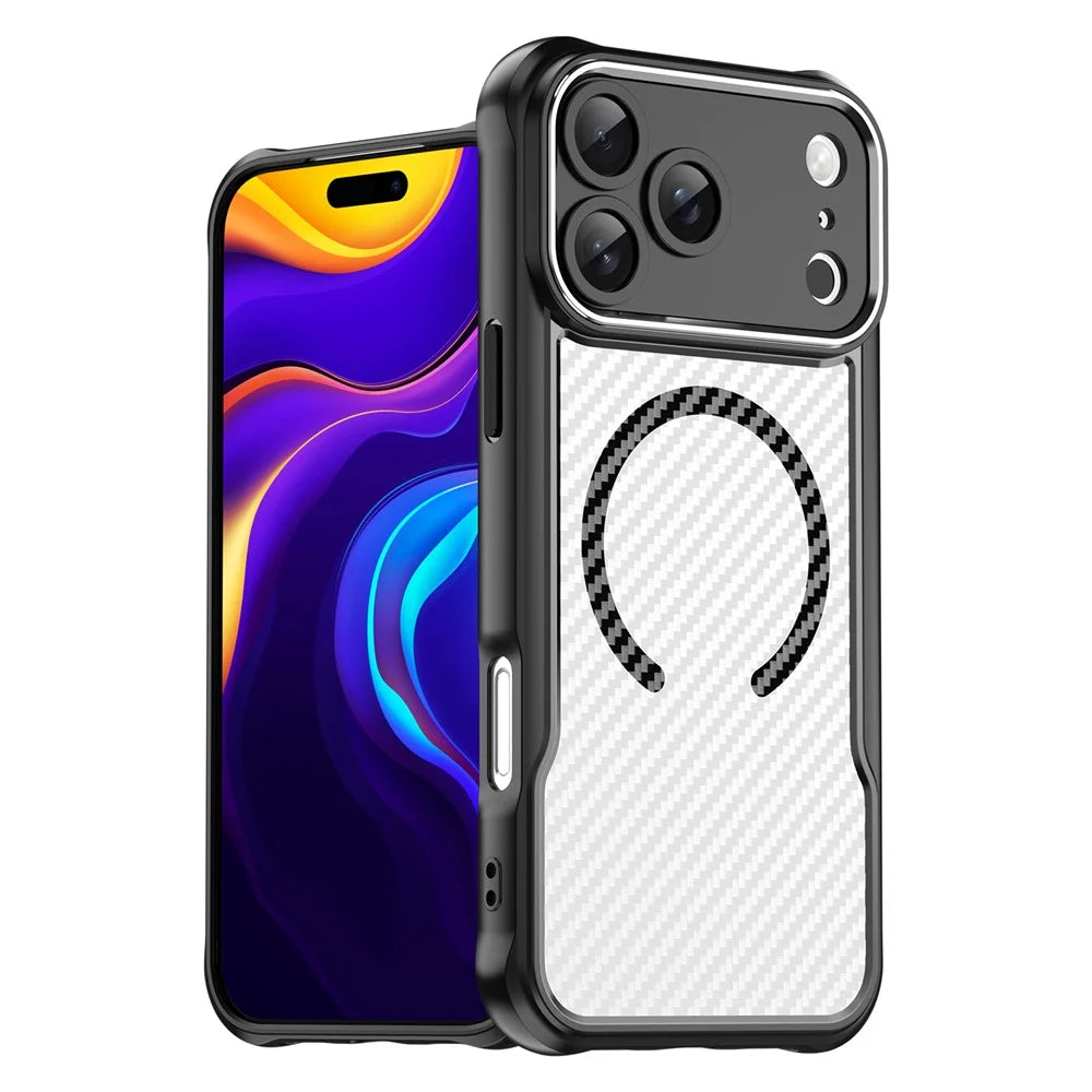 For iPhone 18 Pro  /  17 Pro Case Magnetic Case Hybrid Phone Cover Carbon Fiber - Black - 1
