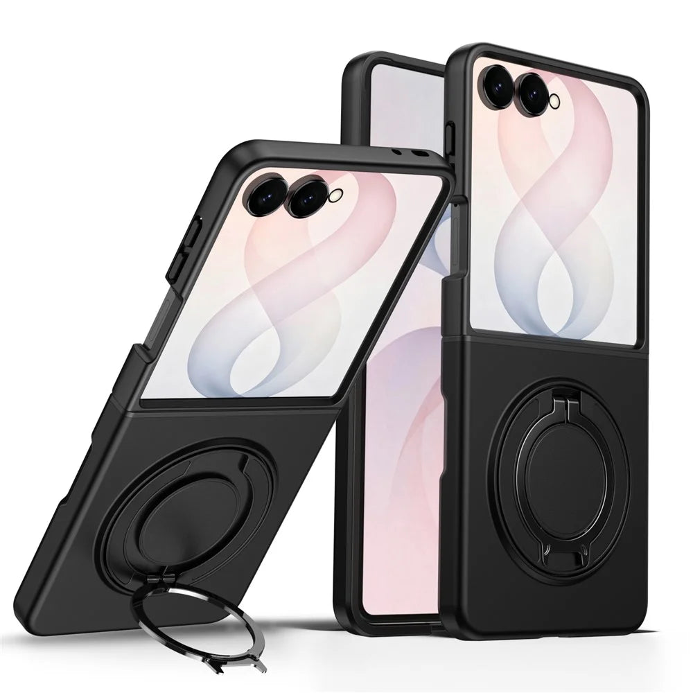 For Samsung Galaxy Z Flip8 Magnetic Case Ring Kickstand TPU PC Hybrid Phone Cover - Black - 1