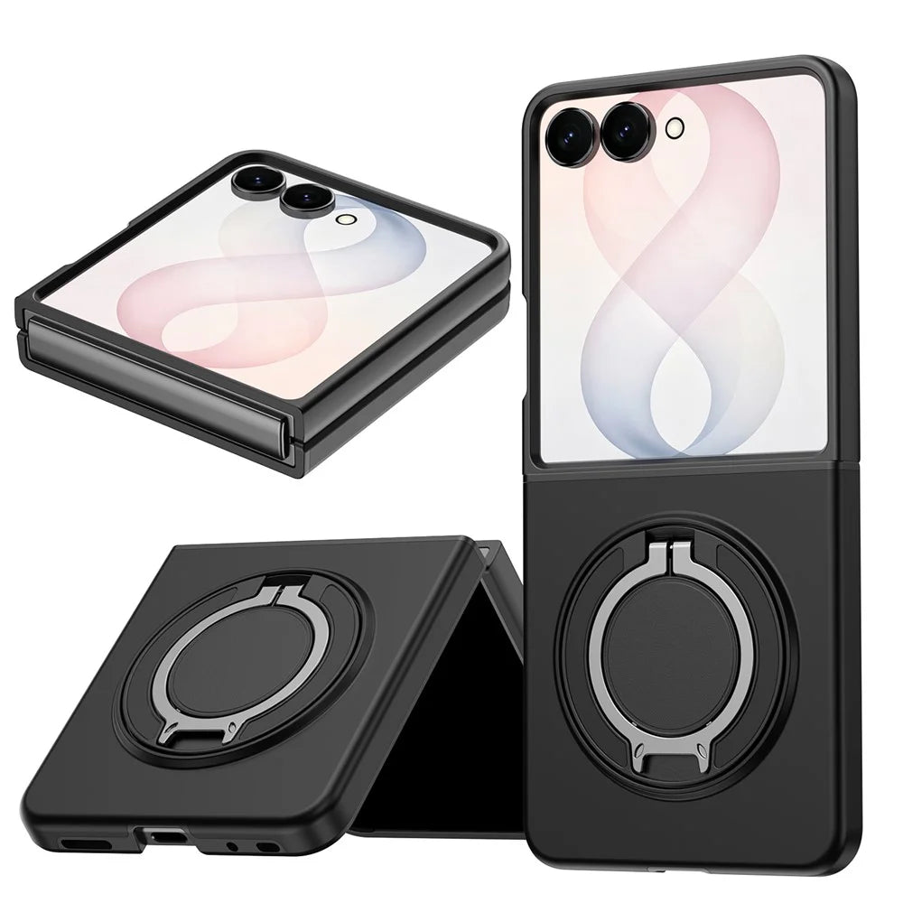 For Samsung Galaxy Z Flip8 Magnetic Case Ring Kickstand TPU PC Hybrid Phone Cover - Black - 2